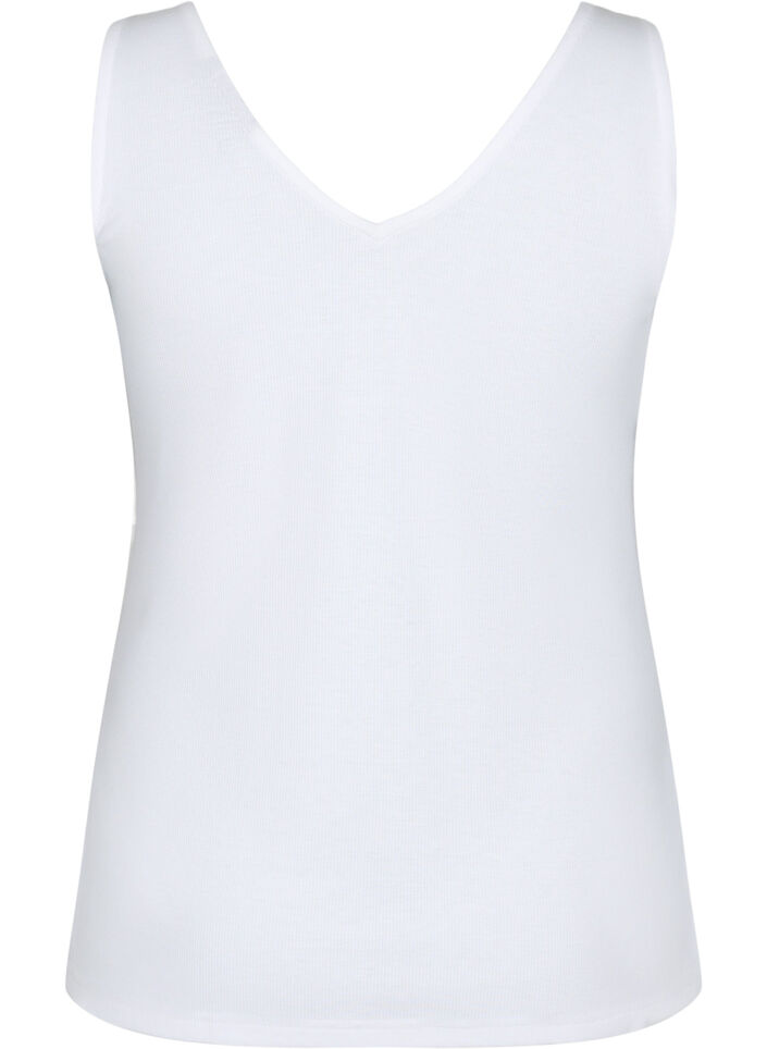 Basic top i ribbet materiale med V-utskjæring, Bright White, Packshot image number 1