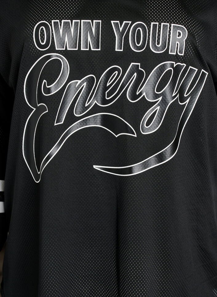 Sporty nettingtopp med teksttrykk, Svart, Packshot image number 2