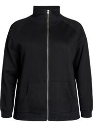 Sweat cardigan med h&oslash;y krage og glidel&aring;s, Svart