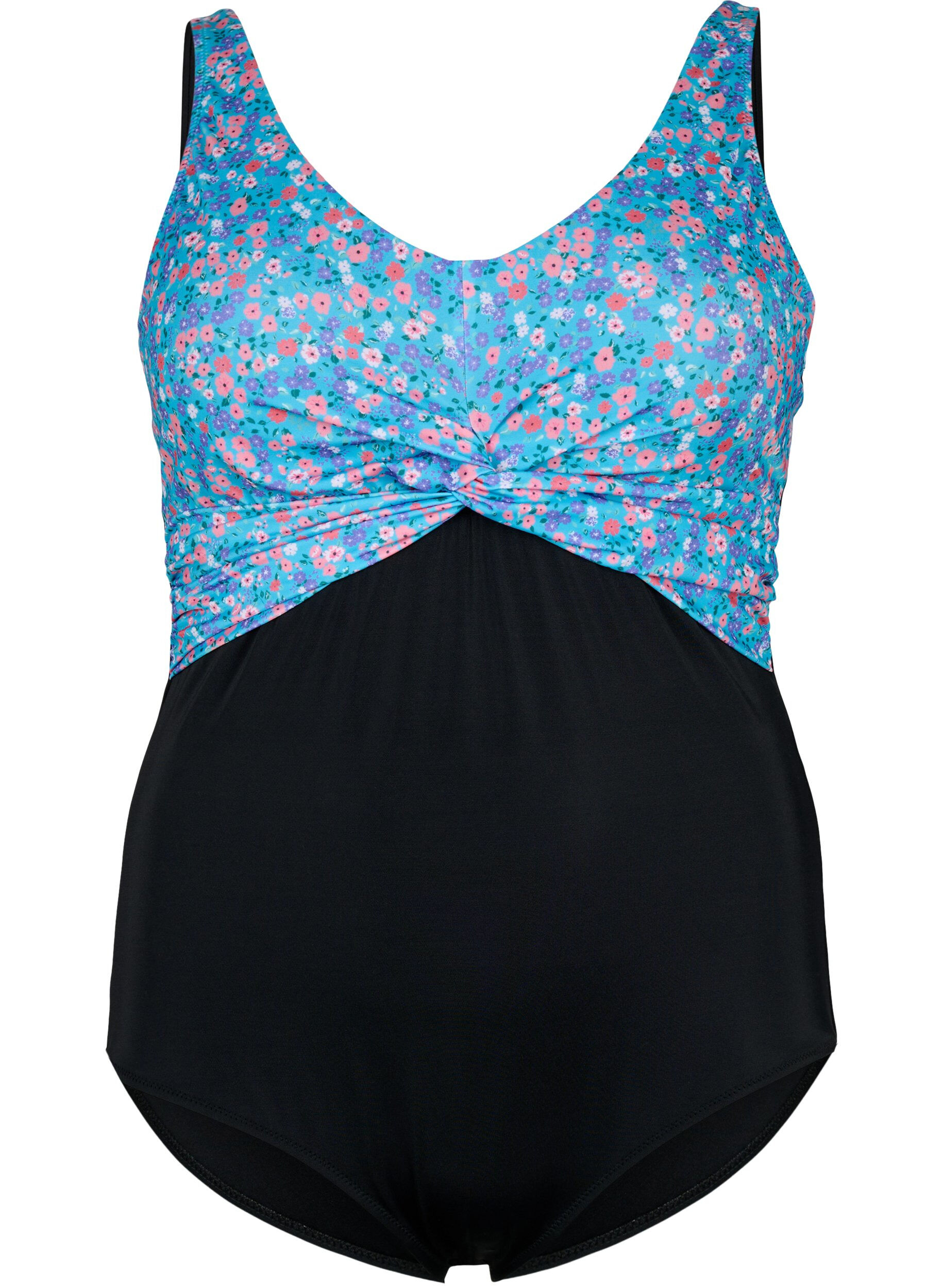 Zizzi Badedrakt med b&oslash;yle og justerbare stropper, Black Ditsy Print, Packshot image number 0