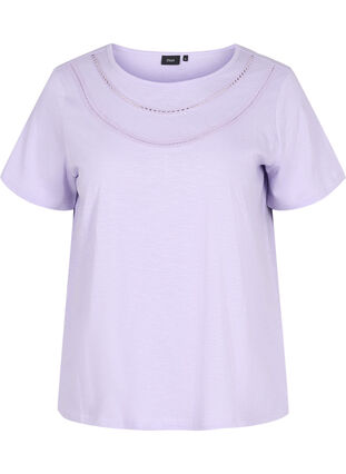T-skjorte av bomull med blondekant, Lavender, Packshot image number 0
