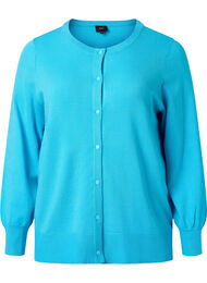 Ribbet cardigan med knappelukking, River Blue