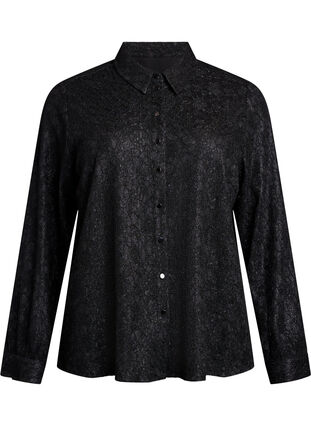 Zizzi Skjorte med blondetekstur og glittertråd, Svart, Packshot image number 0