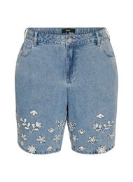Denimshorts med broderie anglaise og h&oslash;y midje, Bl&aring;