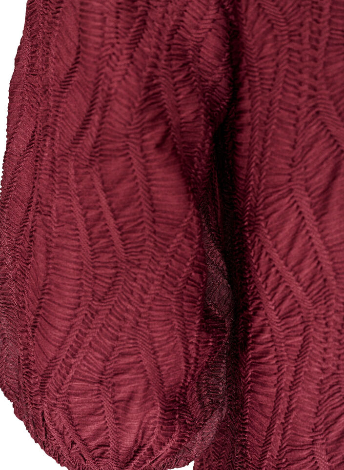 Bluse med tekstur og 3/4 ermer, R&oslash;d, Packshot image number 3