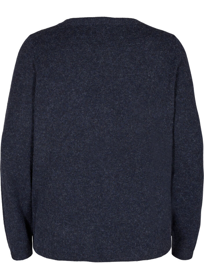 Kort melert strikket cardigan med knappelukking, Night Sky Mel., Packshot image number 1