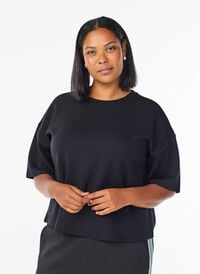 Kort loose fit t-skjorte i modalblanding, Svart Kort loose fit t-skjorte i modalblanding, Svart, Model