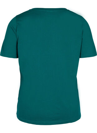 T-skjorte i organisk bomull med V-hals, Teal Green, Packshot image number 1