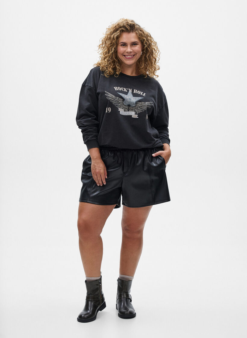 Vasket genser med statement-trykk, Grey Acid Washed, Model