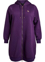 Lang quiltet sportskardigan med glidelås, Purple Pennant