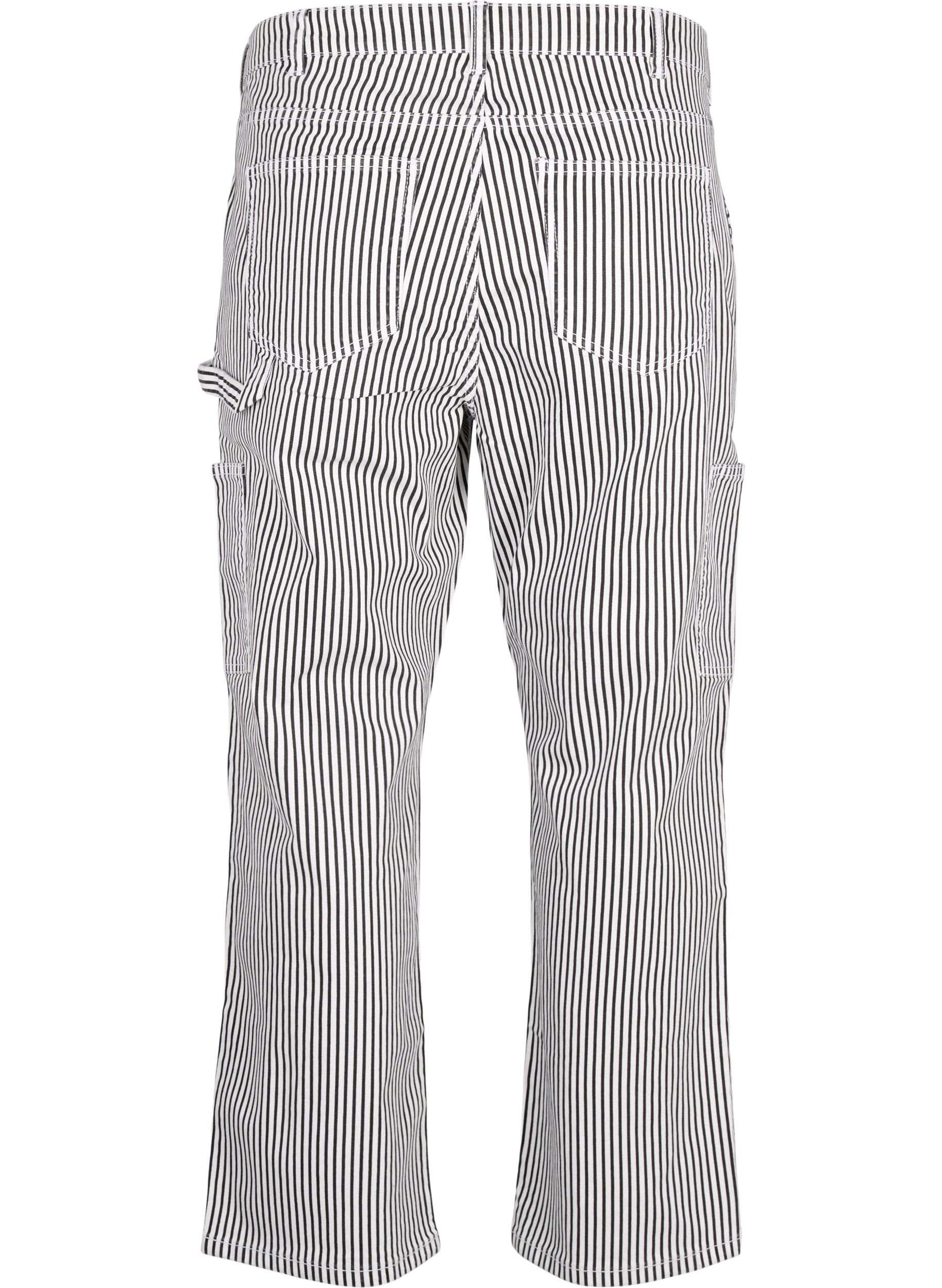 Zizzi Stripete cargojeans med rett passform, Black White Stripe, Packshot image number 1