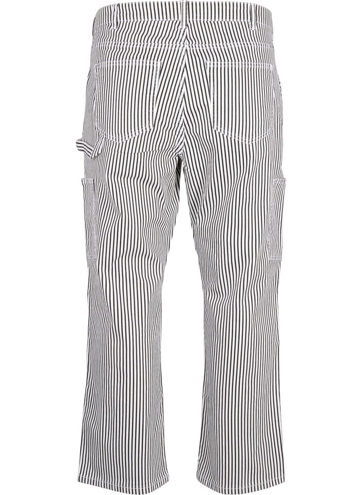 Stripete cargojeans med rett passform, Black White Stripe, Packshot image number 1