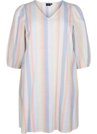 Kort kjole i bomullsblanding med lin, Multi Color Stripe, Packshot image number 0