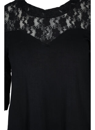 Viskosebluse med blonder og 3/4 ermer, Black, Packshot image number 2