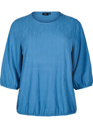 Bluse med tekstur og 3/4 ermer, Copen Blue