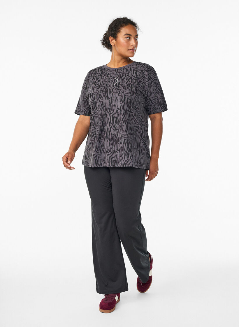 Zebradyretrykk sports-t-skjorte i økologisk bomull, Grå, Model image number 1