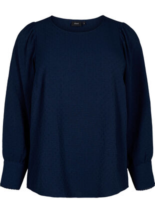 Zizzi Langermet bluse med tekstur, Navy Blazer, Packshot image number 0