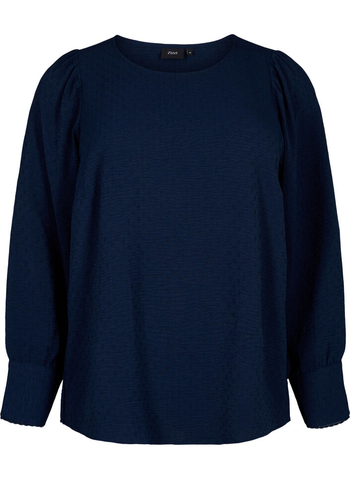 Langermet bluse med tekstur, Navy Blazer, Packshot image number 0