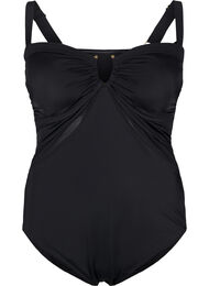 Badedrakt med V-detalj og rynker, Black