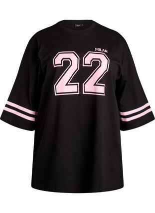 Zizzi Oversized college T-skjorte med 3/4 ermer, Svart, Packshot image number 0
