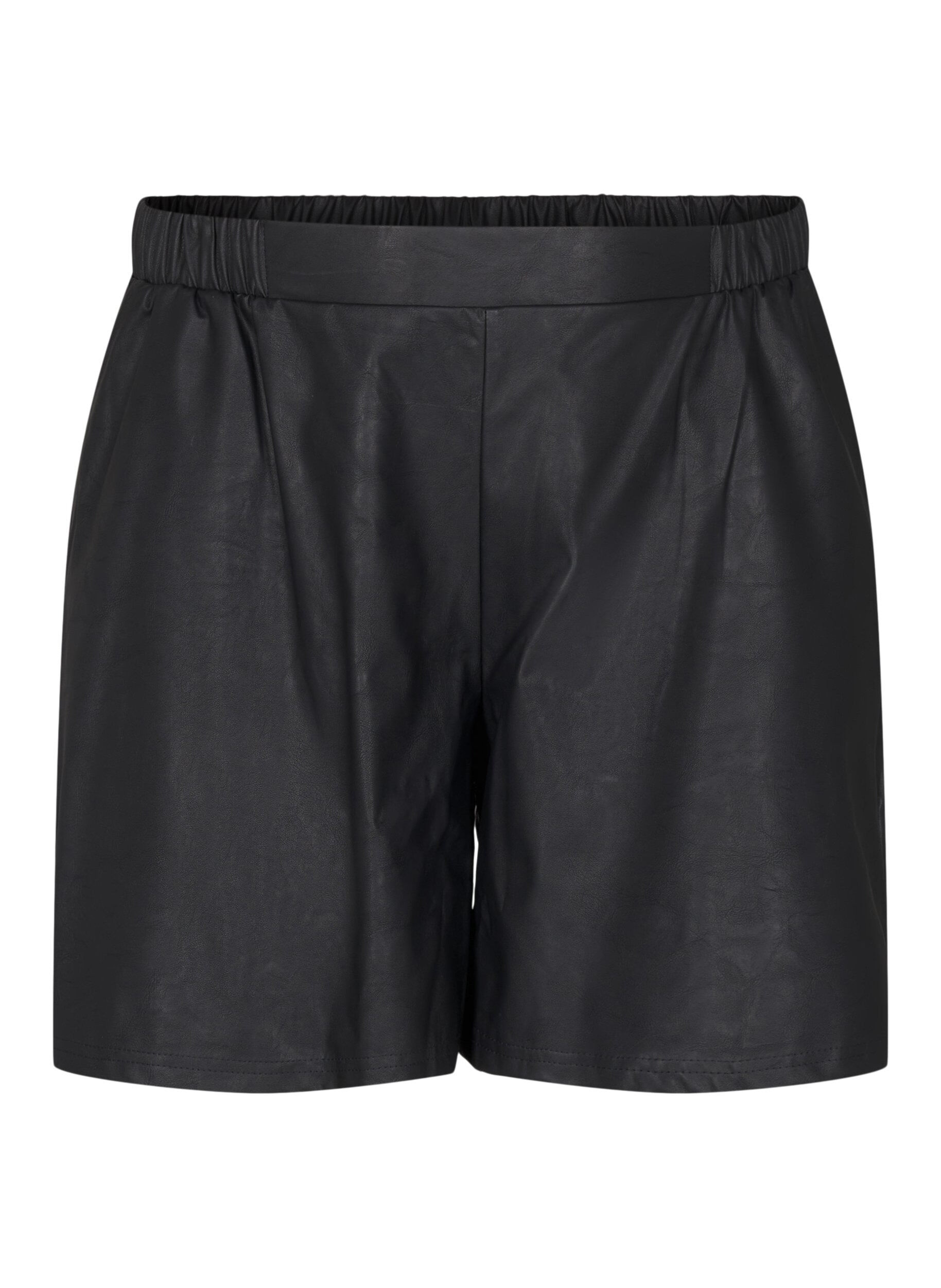 Zizzi L&oslash;se shorts i imitert skinn, Black, Packshot image number 0