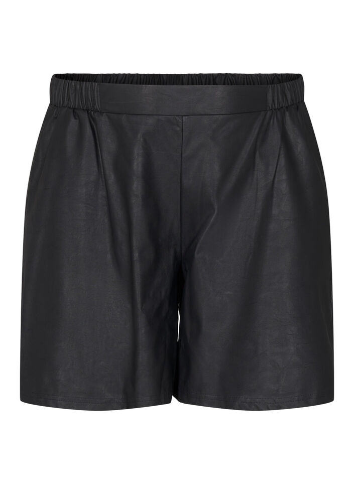 L&oslash;se shorts i imitert skinn, Black, Packshot image number 0