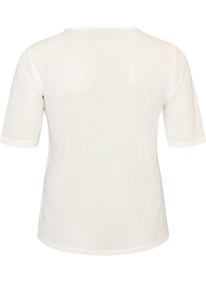 Mesh topp med korte ermer og rund hals, Vanilje, Packshot image number 1