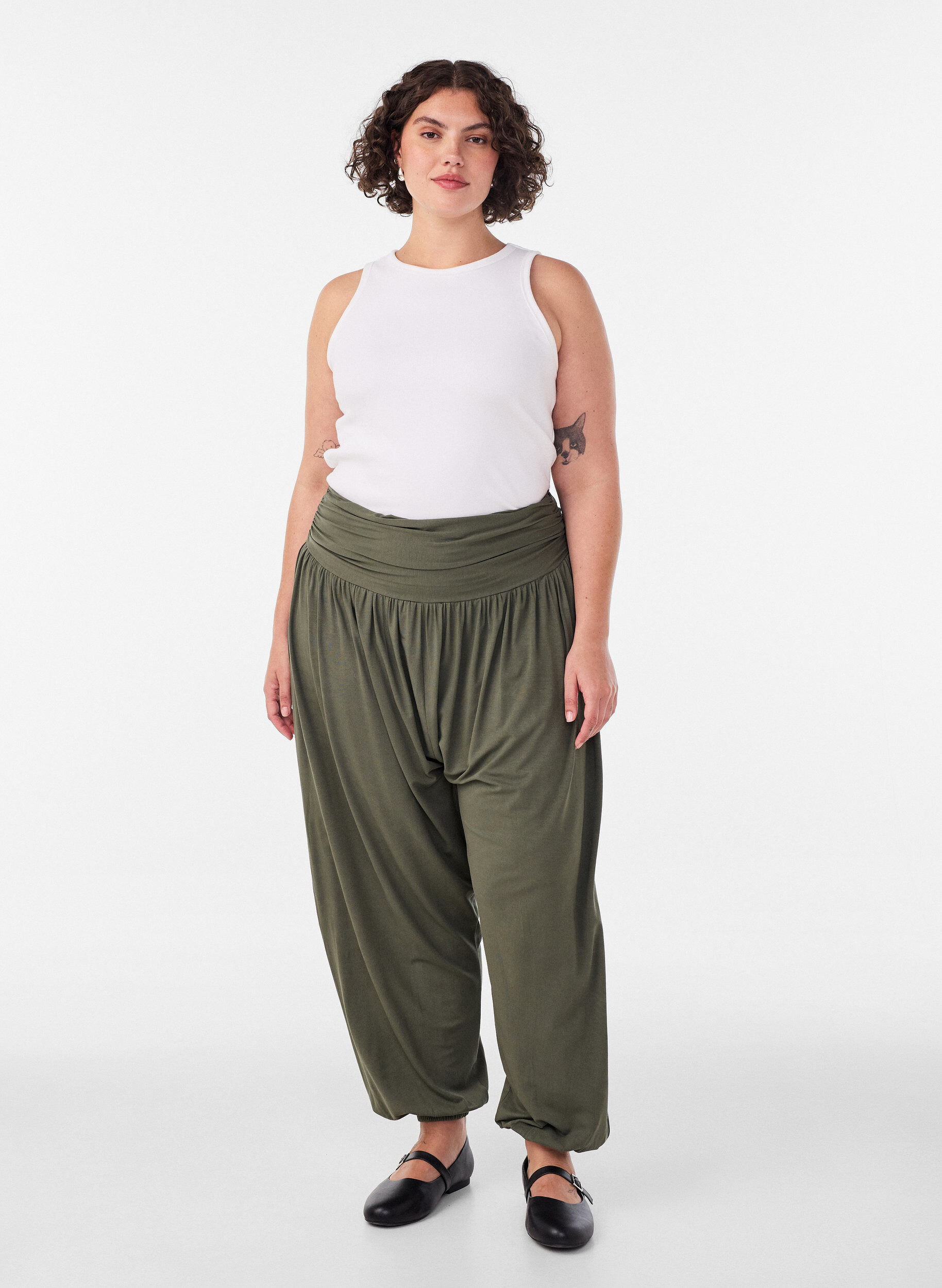 ZizziLoose fit harem-bukser, Gr&oslash;nn, Model image number 1