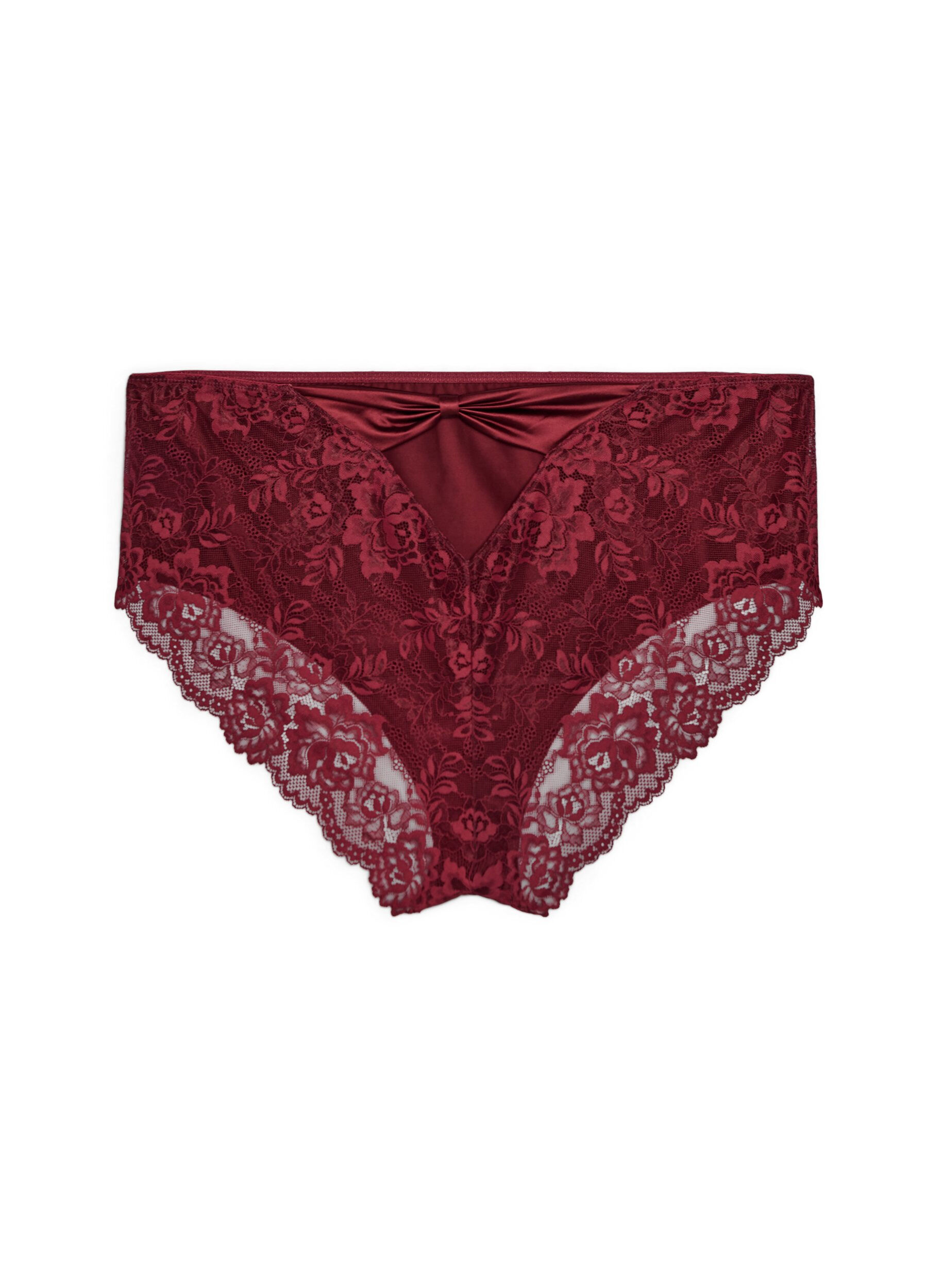 ZizziTruser med blonder og en sl&oslash;yfedetalj p&aring; ryggen, M&oslash;rk Bordeaux, Packshot image number 1