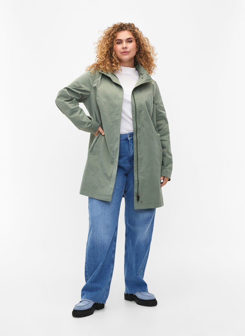 Jakke med lommer og høy krage, Grønn, Model image number 1