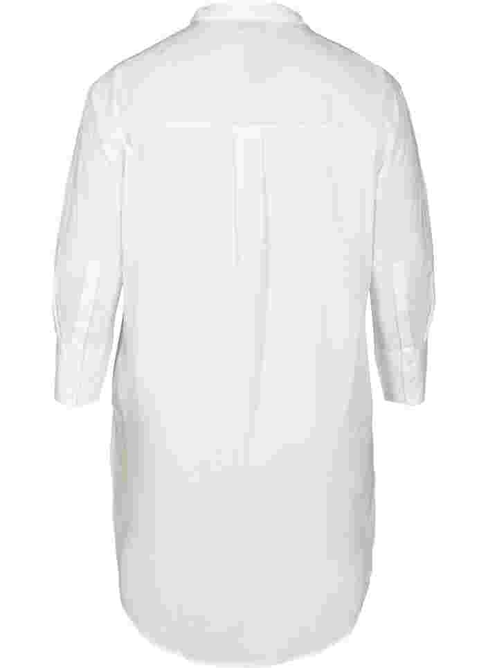 Lang bomullsskjorte med lomme på brystet, Bright White, Packshot image number 1
