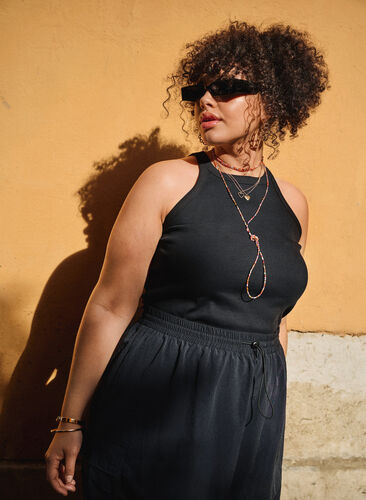 Zizzi Ribbet tanktopp i bomull, Black, Image image number 0