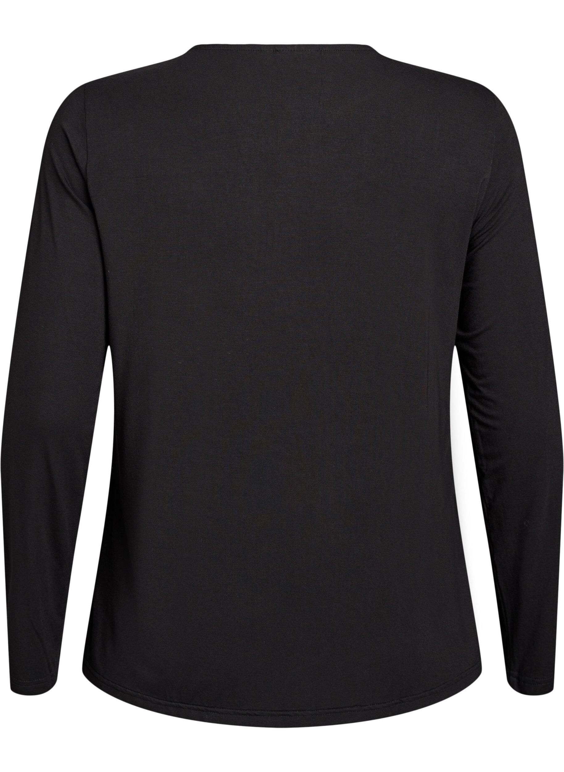 Zizzi Ensfarvet bluse med lange ermer, Svart, Packshot image number 1