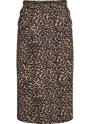 Zizzi Midiskjørt med splitt og leopardmønster, Brun, Packshot image number 0