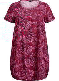 Kortermet bomullskjole med trykt mønster, Rød