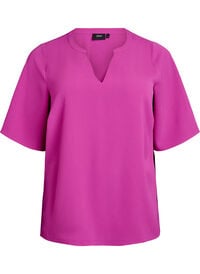 Kortermet bluse med V-hals, Lilla Kortermet bluse med V-hals