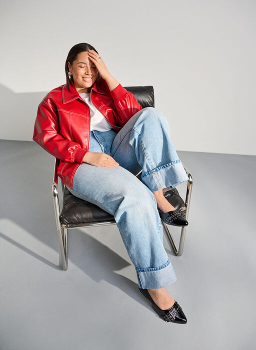 Wide fit - Ballerina med stropp og studs, Svart Wide fit - Ballerina med stropp og studs