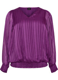 Stripete bluse med ballongfasong, Lilla