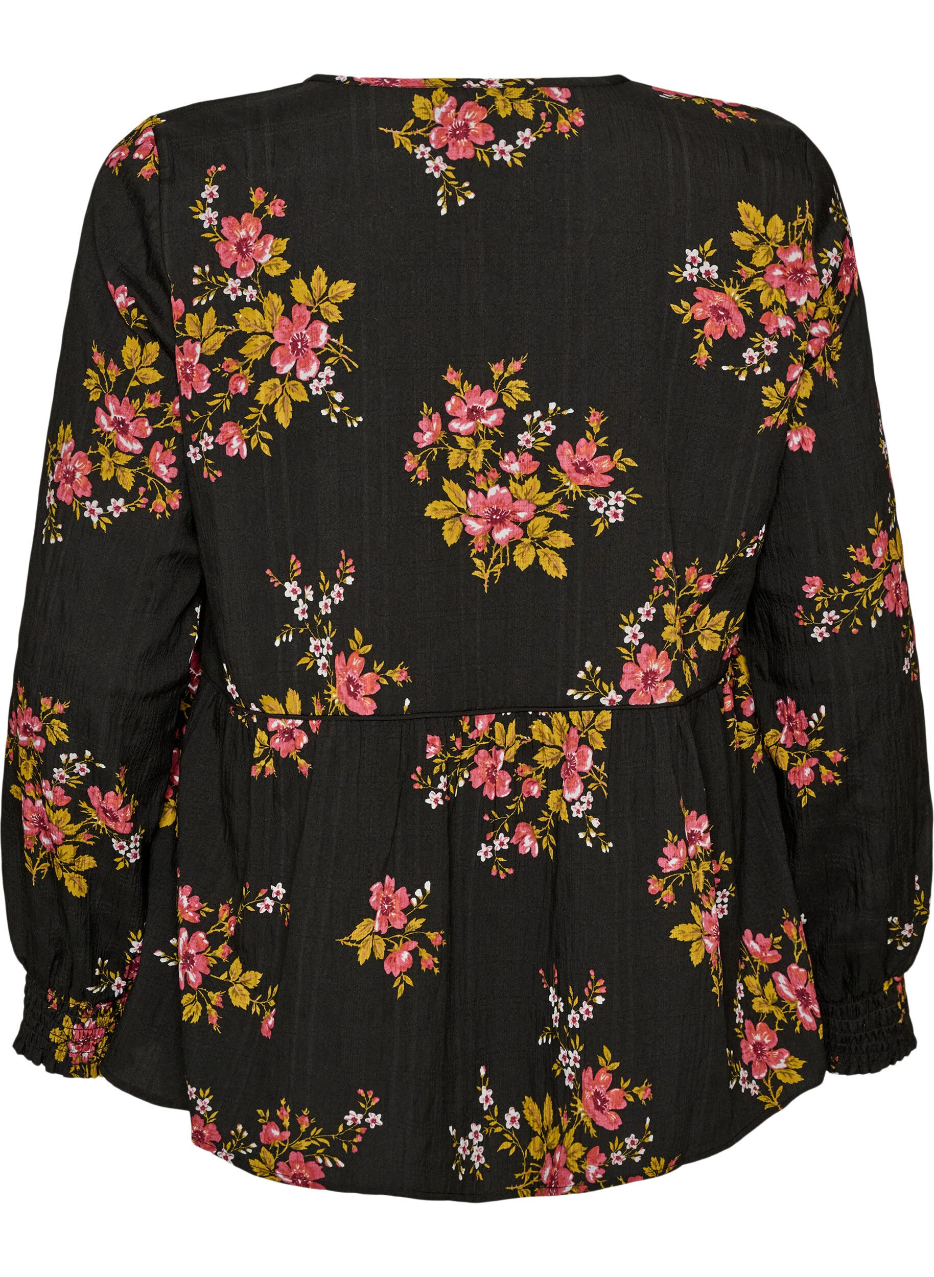 ZizziLangermet bluse med blomstertrykk, Svart, Packshot image number 1