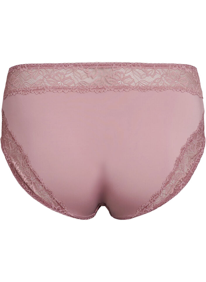 Mikrofibertruser med blondedetaljer, Rosa, Packshot image number 1