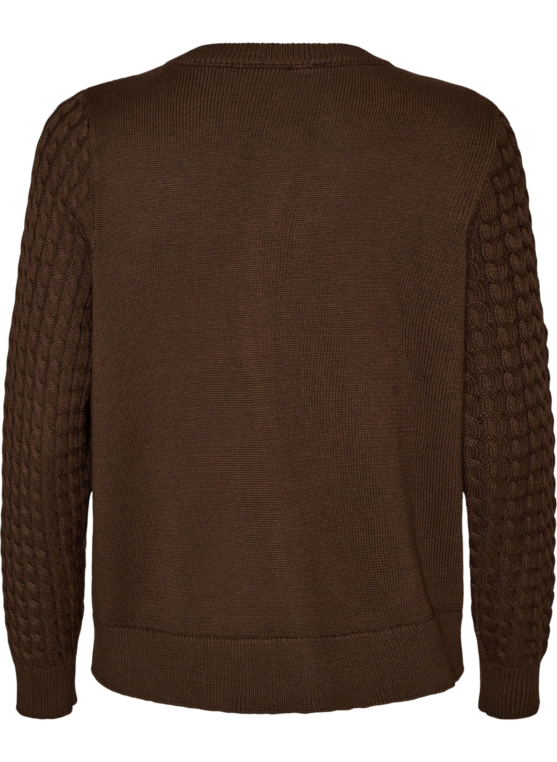 ZizziFlettestrikket cardigan med gullfargede knapper, Brun, Packshot image number 1