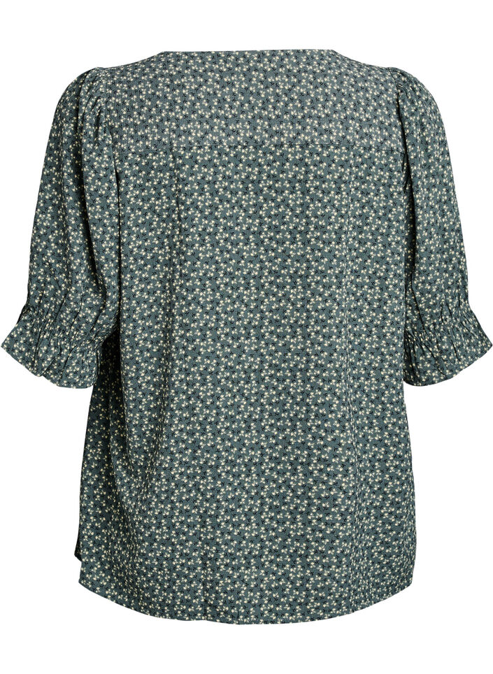 Skjortebluse med 1/2 ermer, Gr&oslash;nn, Packshot image number 1