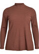 Stripet ribbet jerseybluse med høy hals, Brun, Packshot image number 0