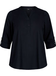 Bomullsbluse med V-hals, Black