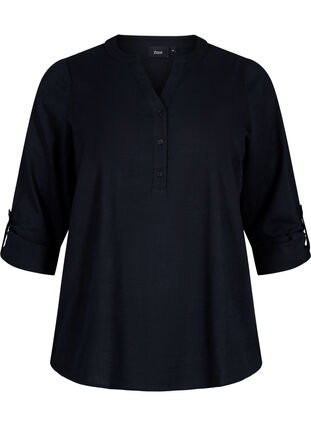 Zizzi Bomullsbluse med V-hals, Black, Packshot image number 0
