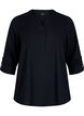Bomullsbluse med V-hals, Black, Packshot image number 0