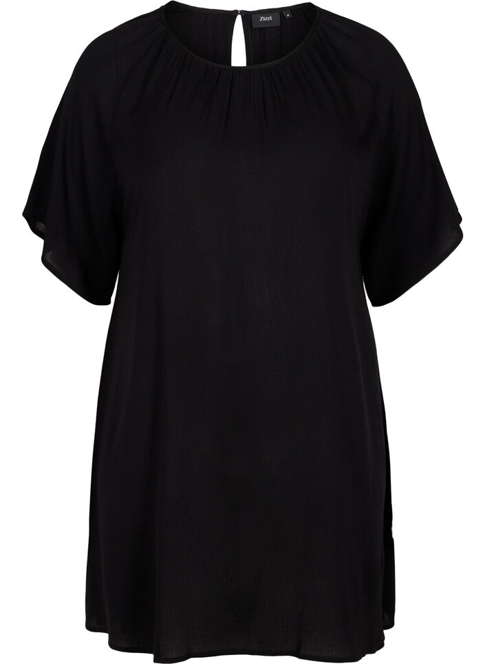Kjole i viskose med korte ermer, Black, Packshot image number 0