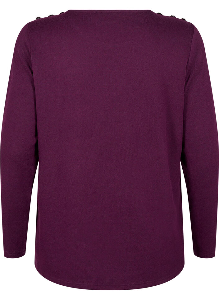 Bluse med dekorative knapper, Lilla, Packshot image number 1