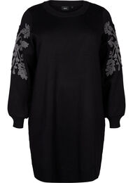 Strikket kjole med broderidetaljer, Black Medium G. Comb