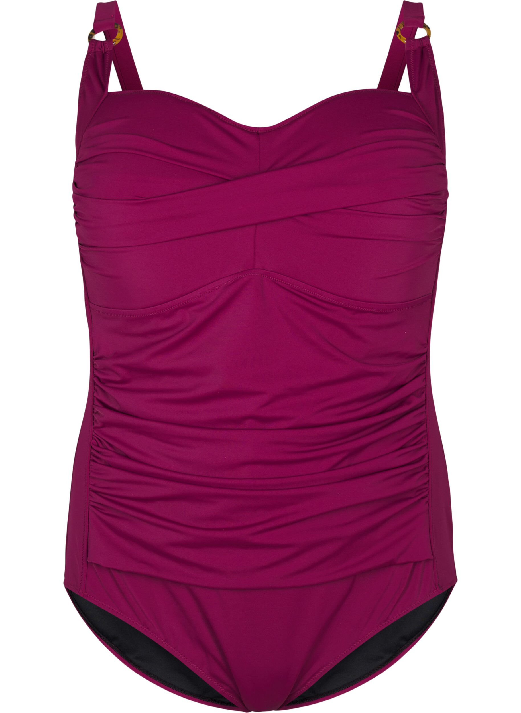 Zizzi Polstret badedrakt med drapering, R&oslash;d, Packshot image number 0